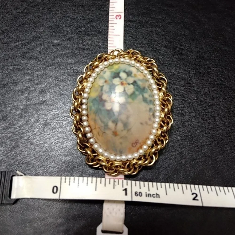 Handmade vintage painted egg brooch